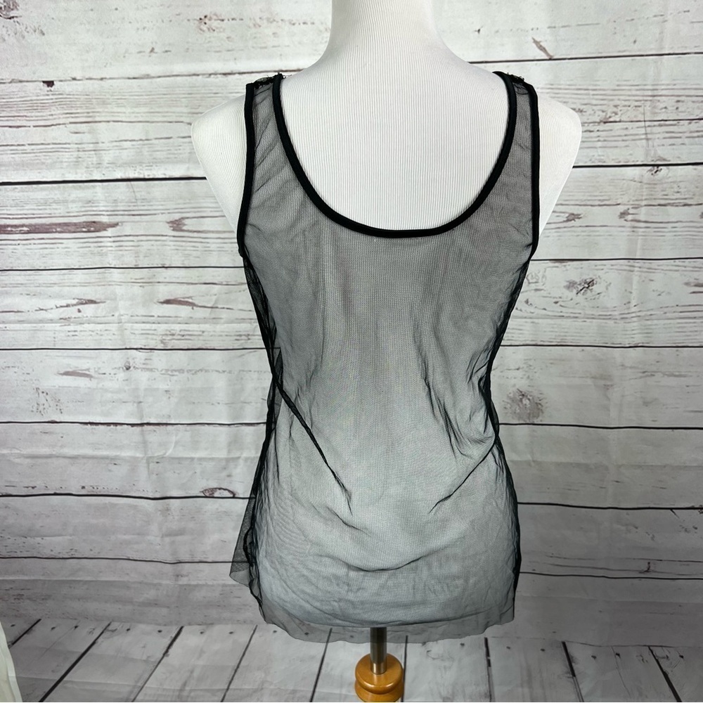 SHEER black embroidered sleeveless top SZ M/L - Picture 2 of 5